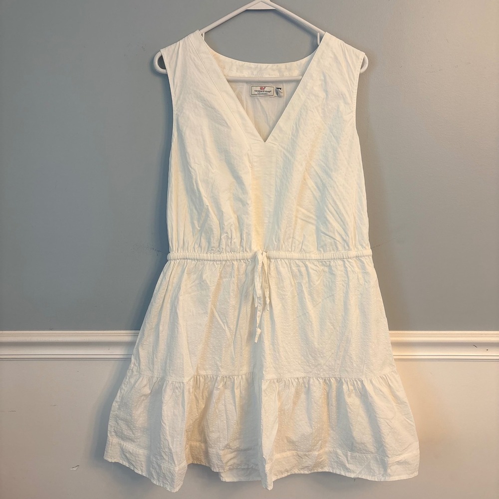 Vineyard Vines Performance White Sleeveless V-Neck Tiered Mini Dress Large